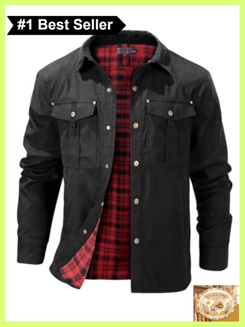 Mens Flannel Lined Shirt Jacket Plaid Western Cowboy Shacket Snap
